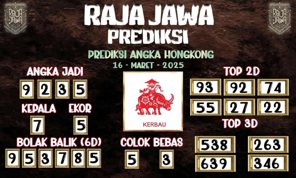 Prediksi Togel Hongkong 16 Maret 2025 dari Raja Jawa