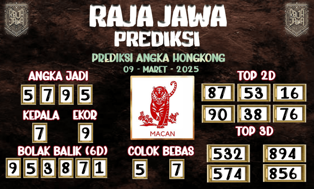 Prediksi Togel Hongkong 09 Maret 2025 dari Raja Jawa