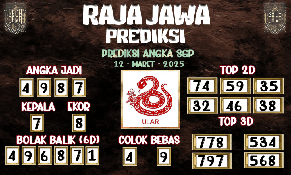 Prediksi Togel SGP 12 Maret 2025 dari Raja Jawa