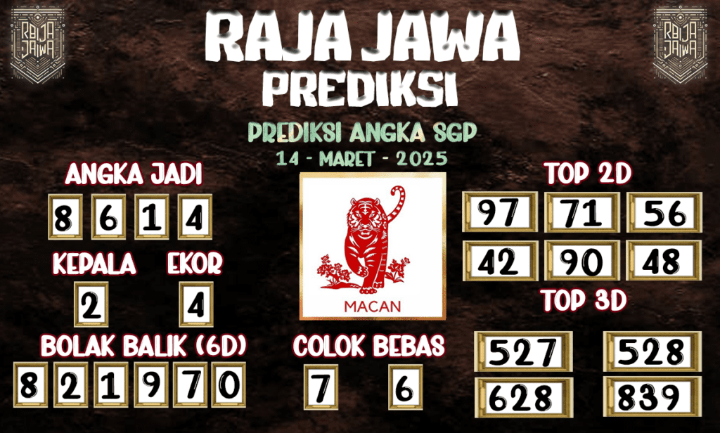 Prediksi Togel SGP 14 Maret 2025 dari Raja Jawa