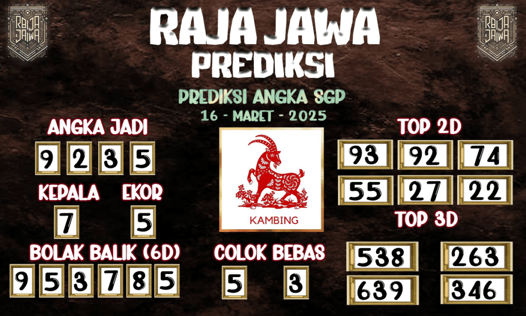 Prediksi Togel SGP 16 Maret 2025 dari Raja Jawa