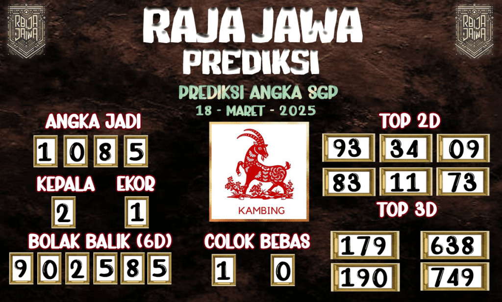 Prediksi Togel SGP 18 Maret 2025 dari Raja Jawa