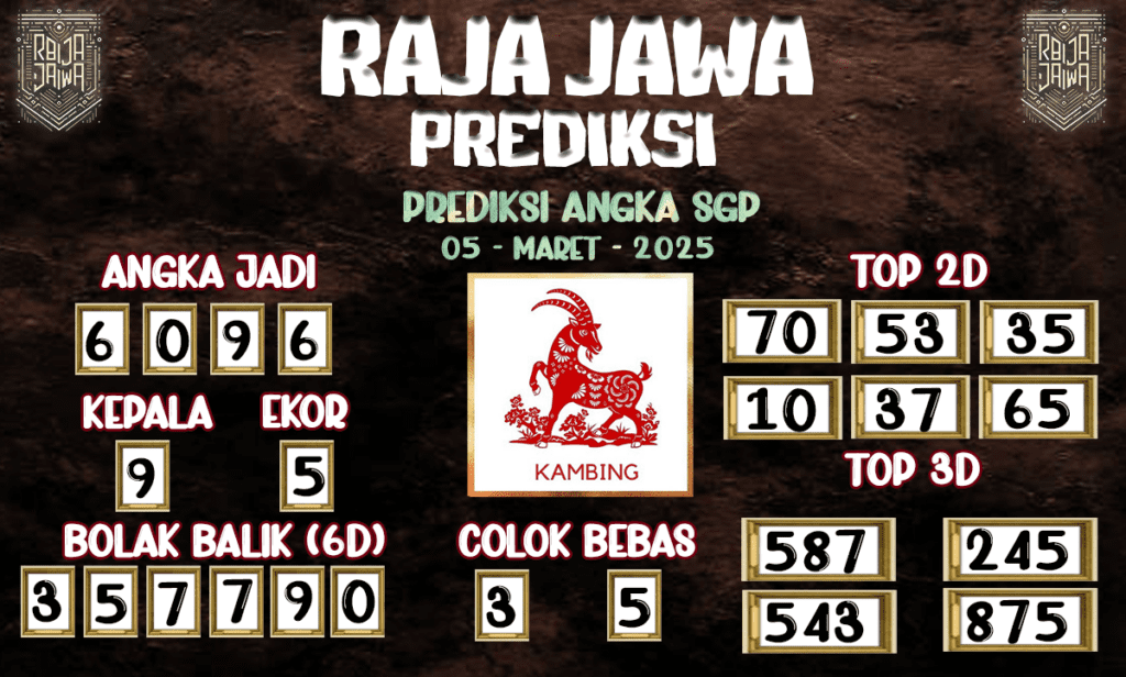 Prediksi Togel SGP 05 Maret 2025 dari Raja Jawa