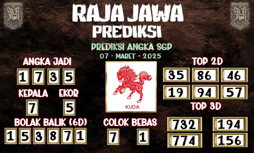 Prediksi Togel SGP 07 Maret 2025 dari Raja Jawa