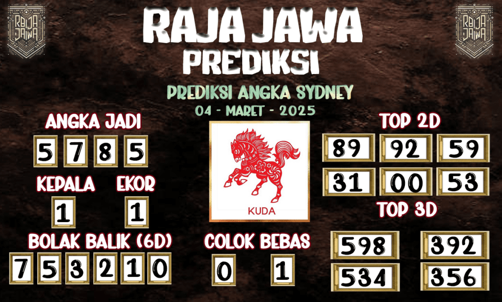 Prediksi Togel Sydney 04 Maret 2025 dari Raja Jawa